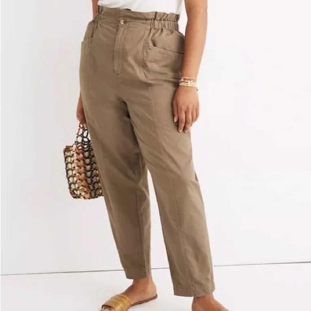 Madewell Olive Green High Waisted Paper Bag Pants Spring Casual Wide Leg Light